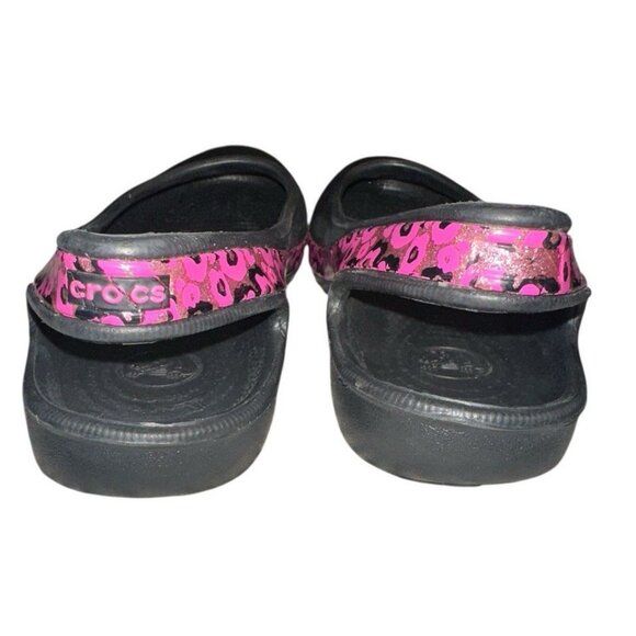 Crocs Genna II Crocband Girls Leopard Mary Jane Shoes Size 4 Black Pink Cute - Picture 5 of 8